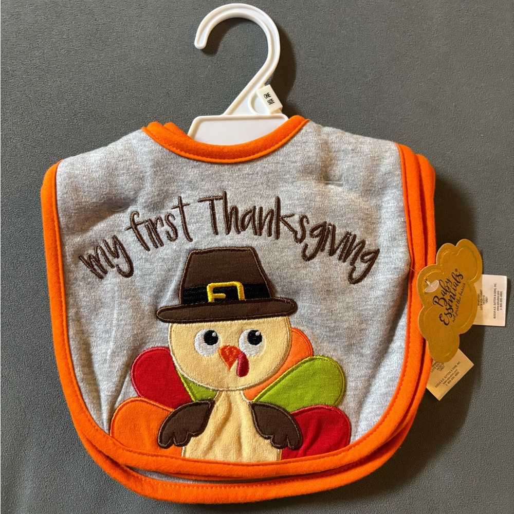 Baby Essentials Orange and Gray Bibs for Thanksgiving
